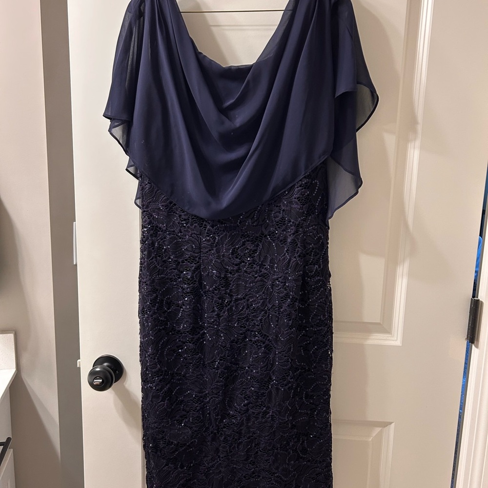 Ronni Nicole Blue Cowl Neck Sheath Midi Dress